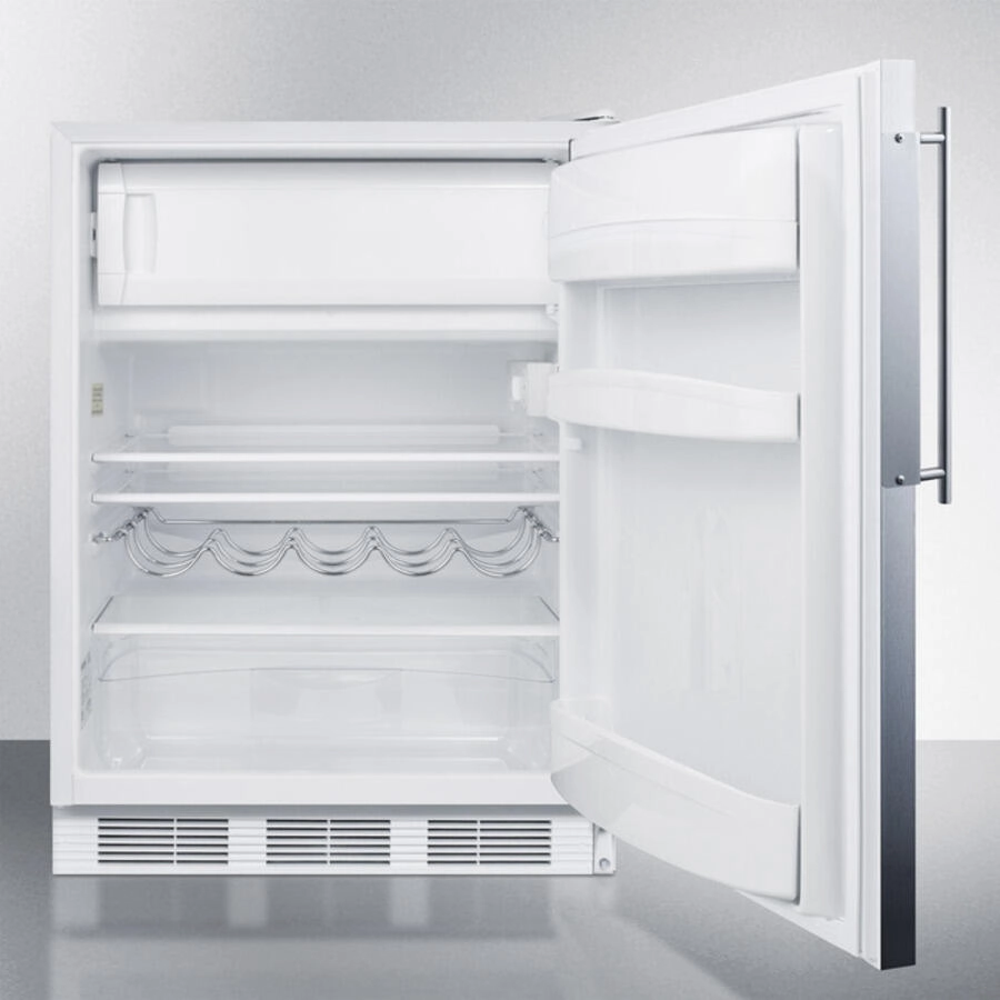 Summit CT661BIFRADA Ada Compliant Built-In Undercounter Refrigerator-Freezer For Residential Use, Cycle Defrost W/Stainless Steel Door Frame For Slide-In Panels And White Cabinet