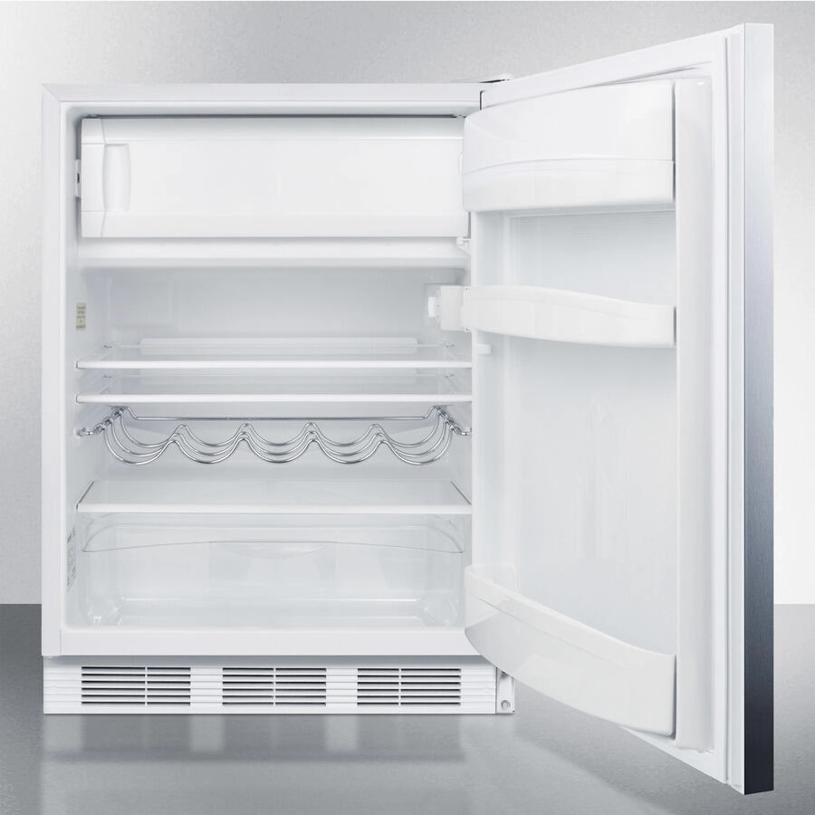 Summit CT661BISSHHADA Ada Compliant Built-In Undercounter Refrigerator-Freezer For Residential Use, Cycle Defrost W/Deluxe Interior, Ss Door, Horizontal Handle, And White Cabinet