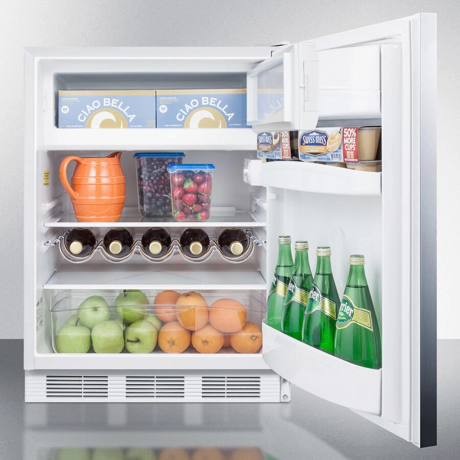 Summit CT661BISSHHADA Ada Compliant Built-In Undercounter Refrigerator-Freezer For Residential Use, Cycle Defrost W/Deluxe Interior, Ss Door, Horizontal Handle, And White Cabinet