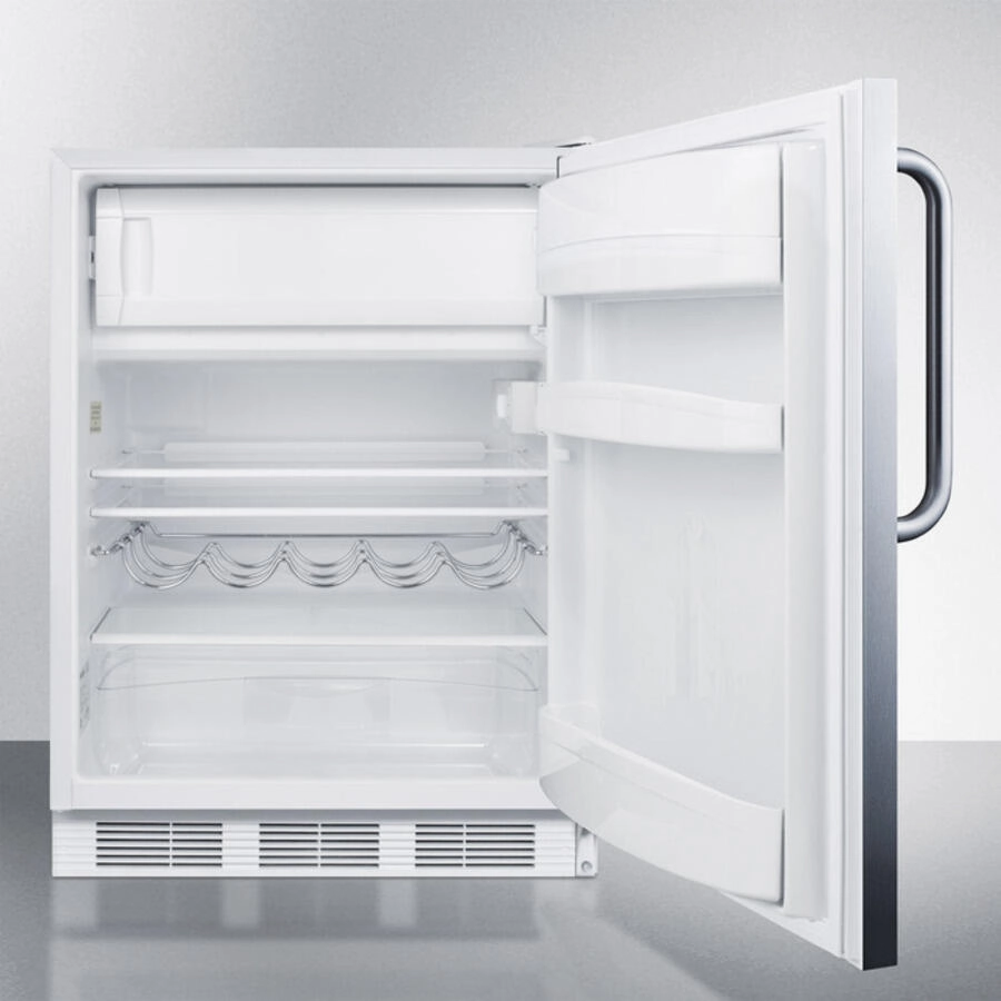 Summit CT661CSS Built-In Undercounter Refrigerator-Freezer For Residential Use, Cycle Defrost With A Deluxe Interior, Stainless Steel Exterior, And Towel Bar Handle
