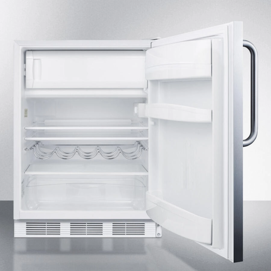 Summit CT661CSSADA Ada Compliant Built-In Undercounter Refrigerator-Freezer For Residential Use, Cycle Defrost W/Deluxe Interior, Stainless Steel Exterior, And Towel Bar Handle