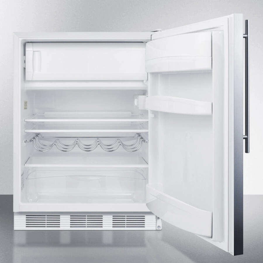 Summit CT661SSHVADA Ada Compliant Freestanding Refrigerator-Freezer For Residential Use, Cycle Defrost With Deluxe Interior, Ss Wrapped Door, Thin Handle, And White Cabinet