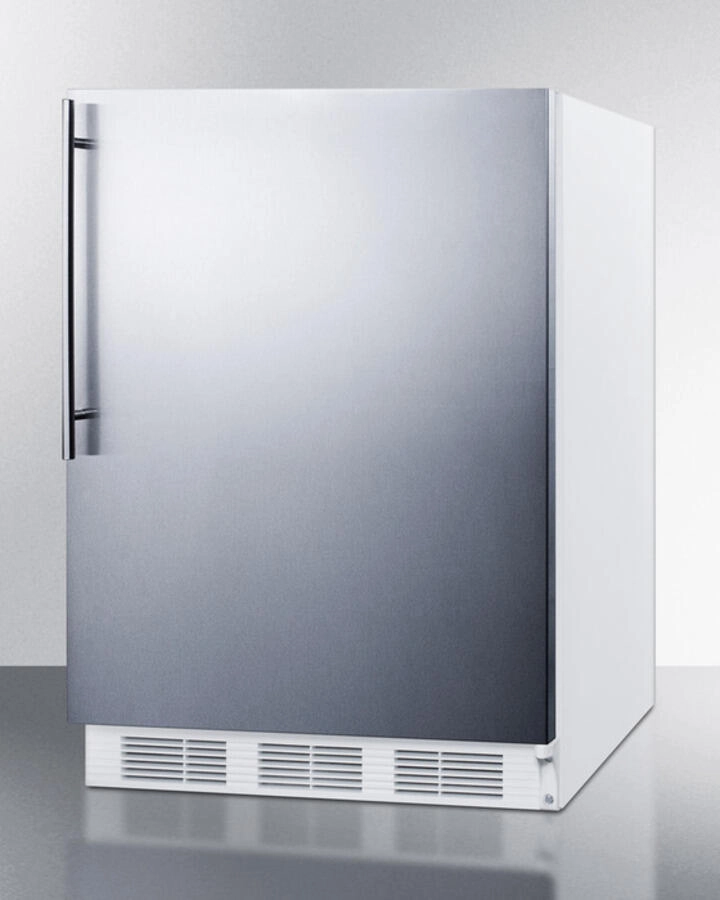 Summit CT661SSHVADA Ada Compliant Freestanding Refrigerator-Freezer For Residential Use, Cycle Defrost With Deluxe Interior, Ss Wrapped Door, Thin Handle, And White Cabinet