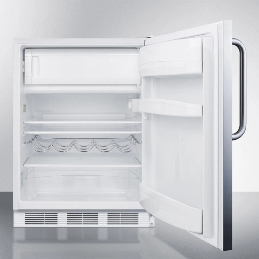 Summit CT661SSTBADA Ada Compliant Freestanding Refrigerator-Freezer For Residential Use, Cycle Defrost With Deluxe Interior, Ss Wrapped Door, Towel Bar Handle, And White Cabinet