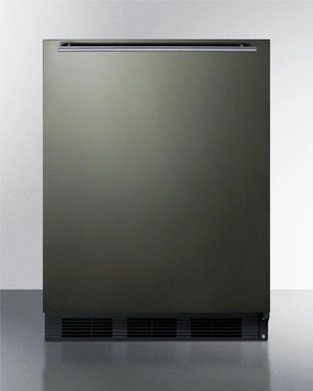 Summit CT663BBIKSHH Built-In Undercounter Refrigerator-Freezer For Residential Use, Cycle Defrost With Black Stainless Steel Wrapped Door, Horizontal Handle, And Black Cabinet Undercounter Refrigerators 24 inch undercounter fridge for kitchen