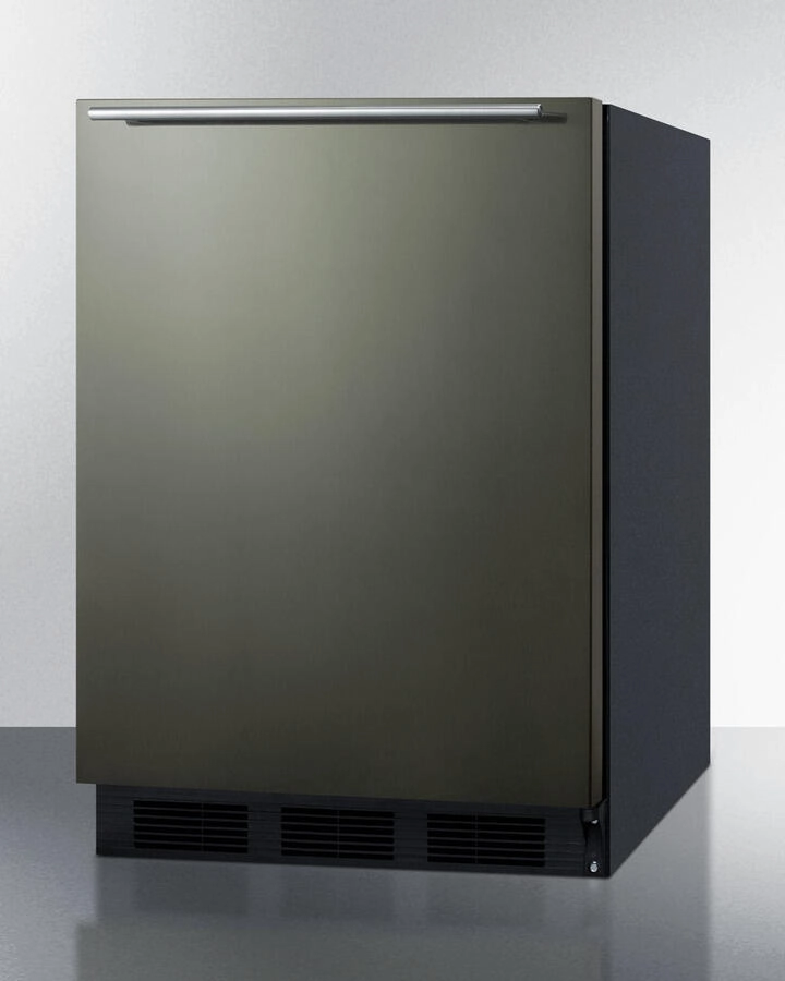 Summit CT663BBIKSHH Built-In Undercounter Refrigerator-Freezer For Residential Use, Cycle Defrost With Black Stainless Steel Wrapped Door, Horizontal Handle, And Black Cabinet