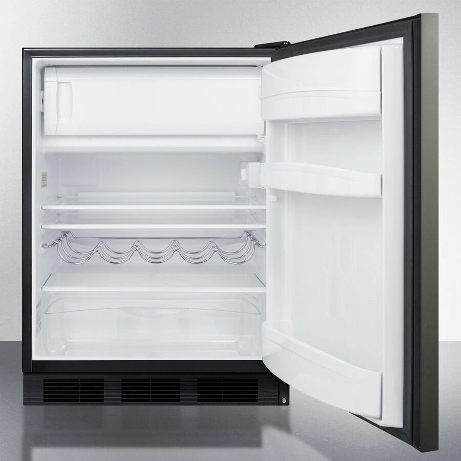Summit CT663BBIKSHH Built-In Undercounter Refrigerator-Freezer For Residential Use, Cycle Defrost With Black Stainless Steel Wrapped Door, Horizontal Handle, And Black Cabinet
