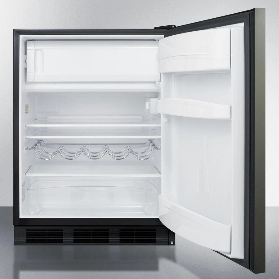 Summit CT663BBIKSHHADA Ada Compliant Built-In Undercounter Refrigerator-Freezer For Residential Use, Cycle Defrost W/Deluxe Interior, Black Stainless Steel Door, Horizontal Handle, And Black Cabinet