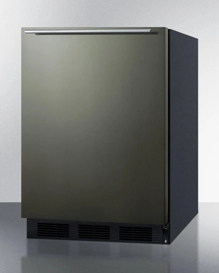 Summit CT663BBIKSHHADA Ada Compliant Built-In Undercounter Refrigerator-Freezer For Residential Use, Cycle Defrost W/Deluxe Interior, Black Stainless Steel Door, Horizontal Handle, And Black Cabinet