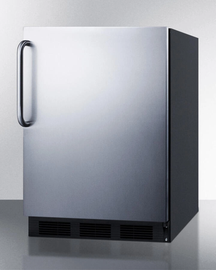 Summit CT663BBISSTB Built-In Undercounter Refrigerator-Freezer For Residential Use, Cycle Defrost With A Stainless Steel Wrapped Door, Towel Bar Handle, And Black Cabinet