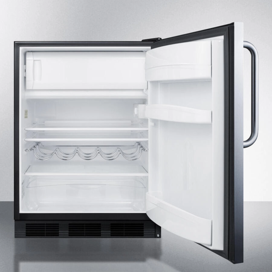 Summit CT663BCSS Built-In Undercounter Refrigerator-Freezer For Residential Use, Cycle Defrost With A Deluxe Interior, Stainless Steel Exterior, And Towel Bar Handle