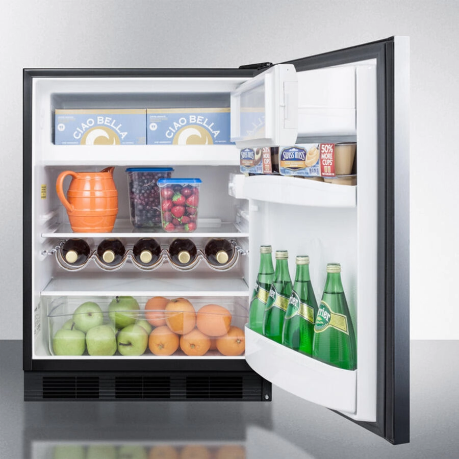 Summit CT663BSSHHADA Ada Compliant Freestanding Refrigerator-Freezer For Residential Use, Cycle Defrost With Deluxe Interior, Ss Wrapped Door, Horizontal Handle, And Black Cabinet