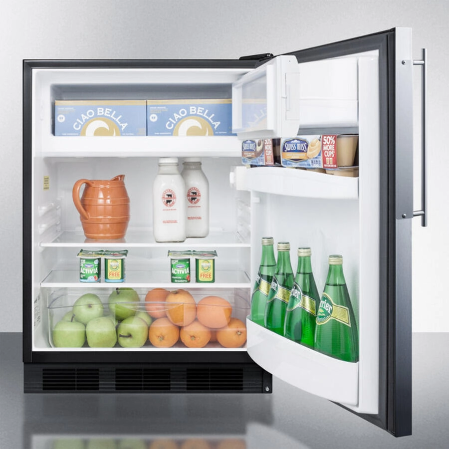 Summit CT66BBIFRADA Built-In Undercounter Ada Compliant Refrigerator-Freezer For General Purpose Use, W/Dual Evaporator Cooling, Ss Frame For Slide-In Panels, And Black Cabinet