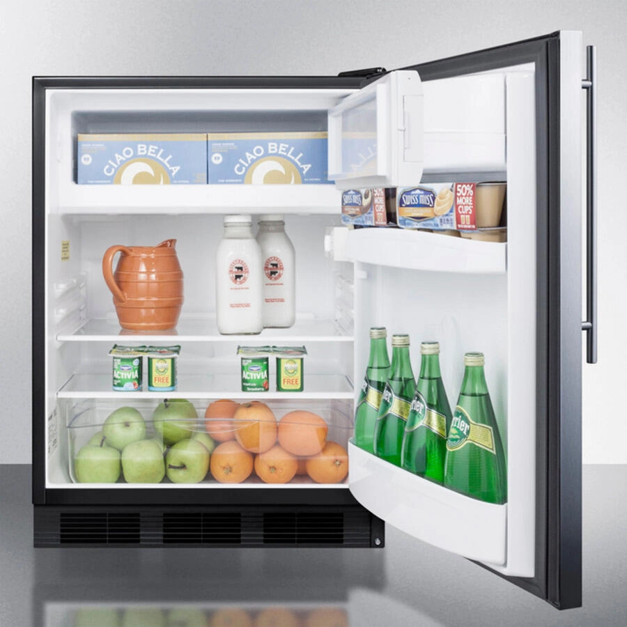 Summit CT66BBISSHVADA Built-In Undercounter Ada Compliant Refrigerator-Freezer For General Purpose Use, W/Dual Evaporator Cooling, Ss Door, Thin Handle, And Black Cabinet