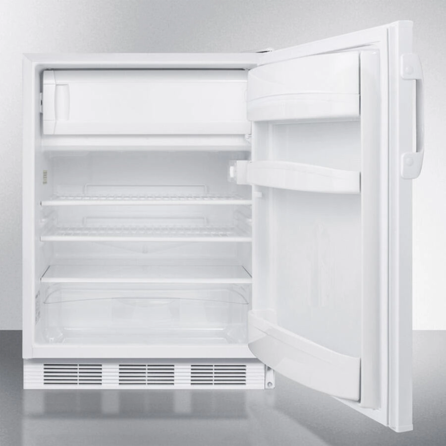 Summit CT66JBI Built-In Undercounter Refrigerator-Freezer For General Purpose Use, With Dual Evaporator Cooling, Cycle Defrost, And White Exterior