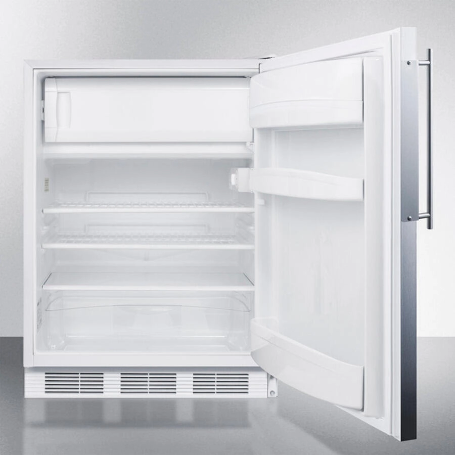 Summit CT66JBIFR Built-In Undercounter Refrigerator-Freezer For General Purpose Use, With Dual Evaporator Cooling, Ss Door Frame For Panel Inserts, And White Cabinet