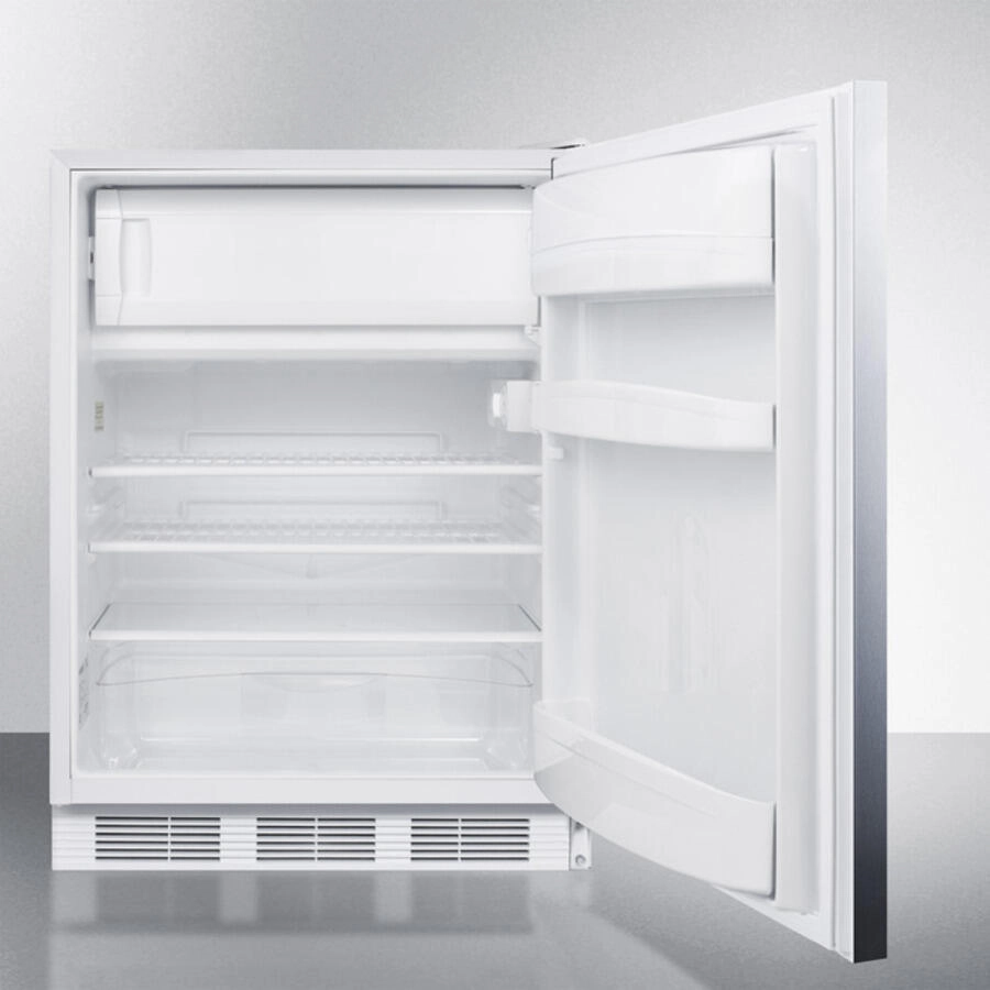 Summit CT66JBISSHH Built-In Undercounter Refrigerator-Freezer For General Purpose Use, With Dual Evaporator Cooling, Cycle Defrost, Ss Door, Horizontal Handle And White Cabinet