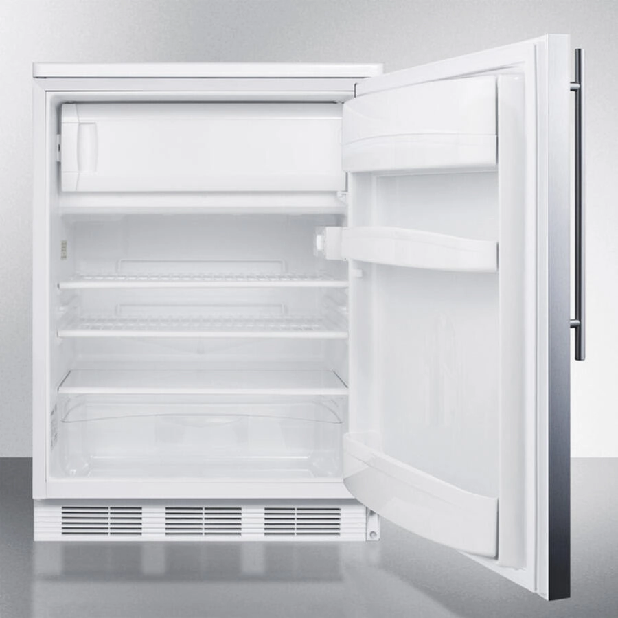 Summit CT66LSSHV Freestanding Refrigerator-Freezer For General Purpose Use, With Dual Evaporator Cooling, Cycle Defrost, Lock, Ss Door, Thin Handle And White Cabinet
