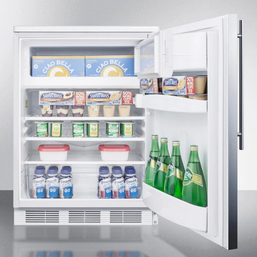 Summit CT66LSSHV Freestanding Refrigerator-Freezer For General Purpose Use, With Dual Evaporator Cooling, Cycle Defrost, Lock, Ss Door, Thin Handle And White Cabinet