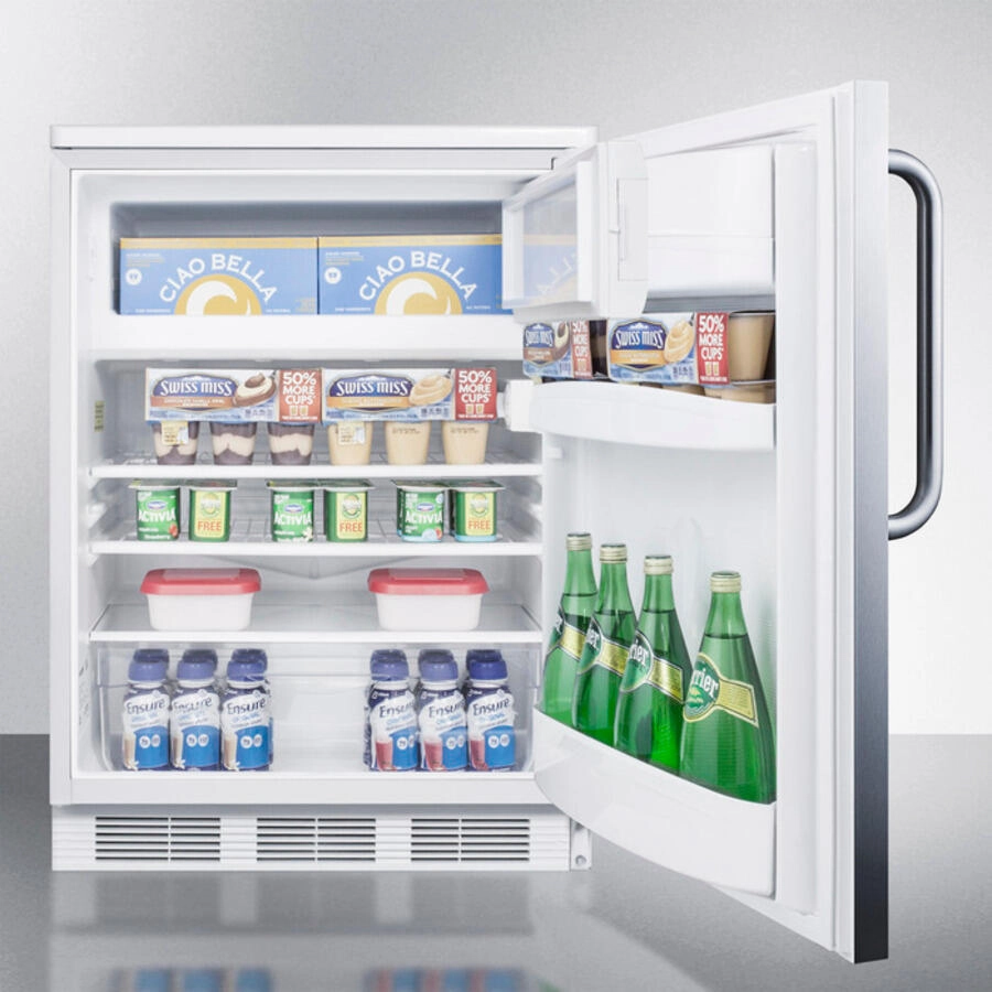 Summit CT66LSSTB Freestanding Refrigerator-Freezer For General Purpose Use, With Lock, Dual Evaporator Cooling, Cycle Defrost, Ss Door, Towel Bar Handle And White Cabinet