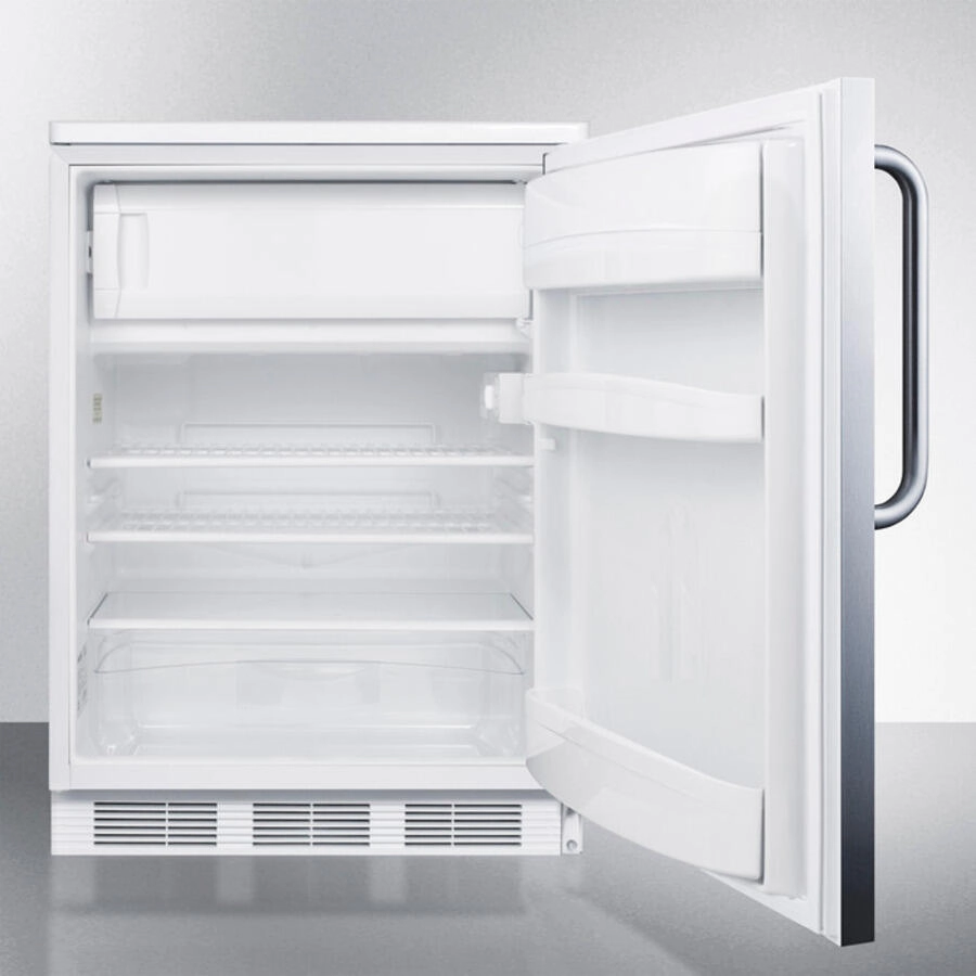 Summit CT66LSSTB Freestanding Refrigerator-Freezer For General Purpose Use, With Lock, Dual Evaporator Cooling, Cycle Defrost, Ss Door, Towel Bar Handle And White Cabinet