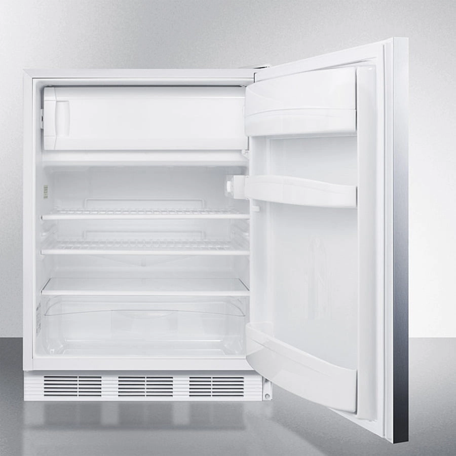 Summit CT66LWBISSHHADA Built-In Undercounter Ada Compliant Refrigerator-Freezer For General Purpose Use, W/Dual Evaporator Cooling, Lock, Ss Door, Horizontal Handle, White Cabinet