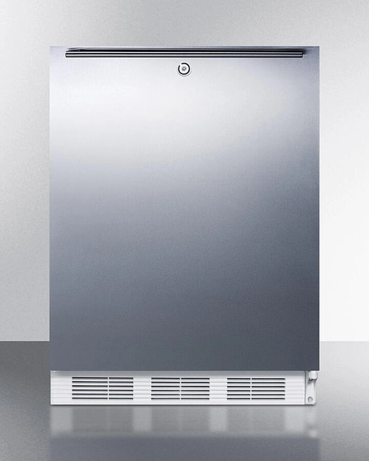 Summit CT66LWBISSHHADA Built-In Undercounter Ada Compliant Refrigerator-Freezer For General Purpose Use, W/Dual Evaporator Cooling, Lock, Ss Door, Horizontal Handle, White Cabinet Undercounter Refrigerators 24 inch undercounter fridge for kitchen