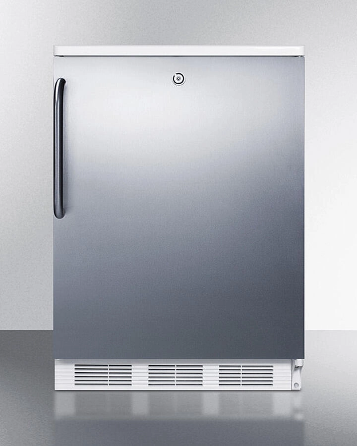 Summit CT66LWBISSTB Built-In Undercounter Refrigerator-Freezer For General Purpose Use, With Lock, Dual Evaporator Cooling, Cycle Defrost, Ss Door, Tb Handle And White Cabinet Undercounter Refrigerators 24 inch undercounter fridge for kitchen