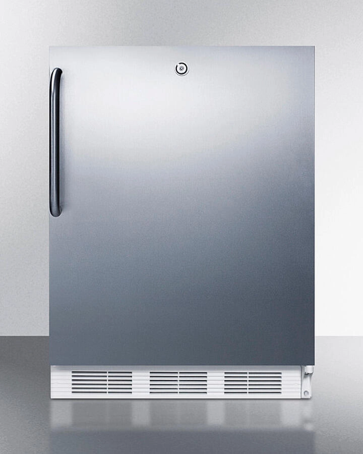 Summit CT66LWSSTBADA Freestanding Ada Compliant Refrigerator-Freezer For General Purpose Use, W/Dual Evaporator Cooling, Cycle Defrost, Lock, Ss Door, Tb Handle, And White Cabinet Undercounter Refrigerators 24 inch undercounter fridge for kitchen