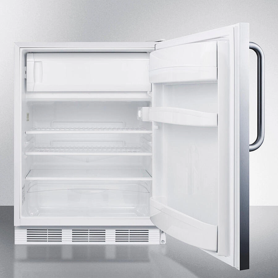 Summit CT66LWSSTBADA Freestanding Ada Compliant Refrigerator-Freezer For General Purpose Use, W/Dual Evaporator Cooling, Cycle Defrost, Lock, Ss Door, Tb Handle, And White Cabinet