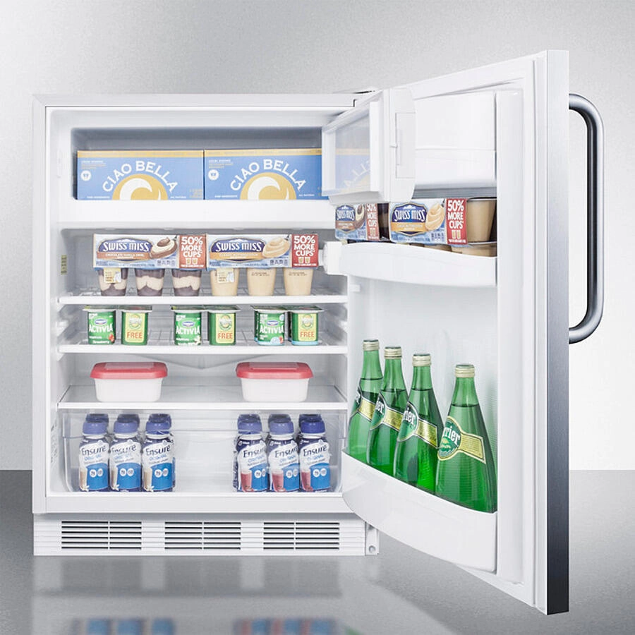 Summit CT66LWSSTBADA Freestanding Ada Compliant Refrigerator-Freezer For General Purpose Use, W/Dual Evaporator Cooling, Cycle Defrost, Lock, Ss Door, Tb Handle, And White Cabinet