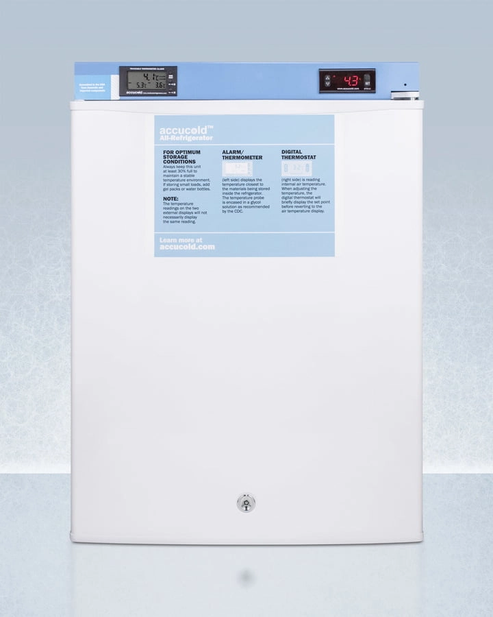 Summit FF28LWHMED2 Compact Auto Defrost Medical/Scientific All-Refrigerator With Digital Thermostat, Nist Calibrated Thermometer/Alarm, Front Lock, Hospital Grade Cord, And Internal Fan Undercounter Refrigerators 24 inch undercounter fridge for kitchen