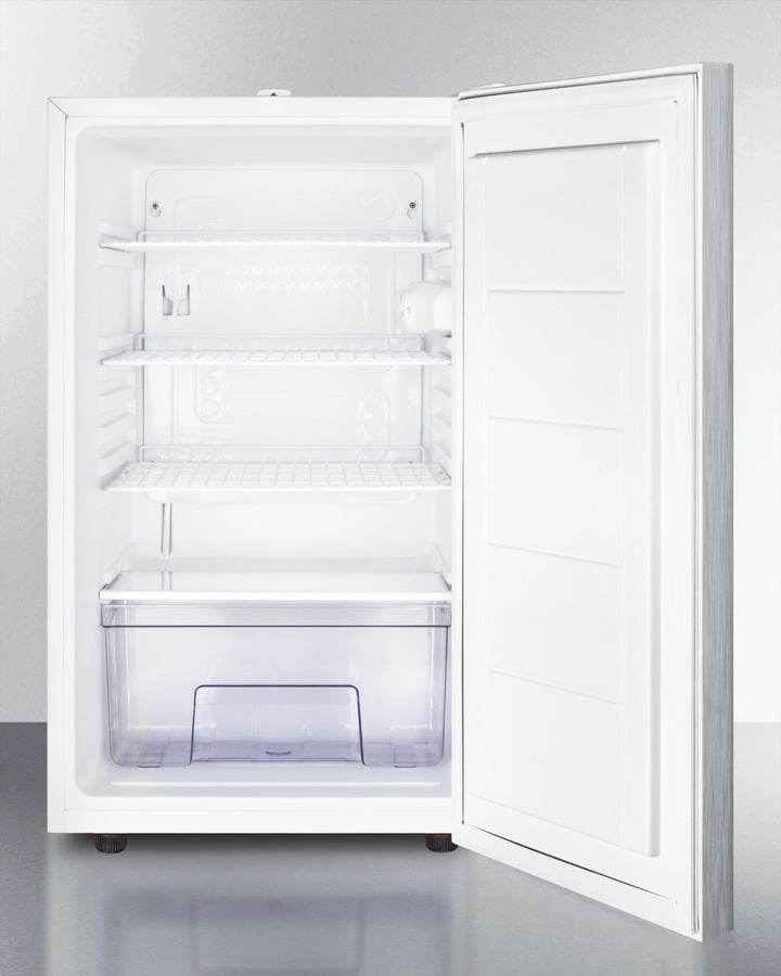 Summit FF511LBISSHH 20" Wide Built-In Undercounter All-Refrigerator Gor General Purpose Use, Auto Defrost With A Lock, Stainless Steel Door, Horizontal Handle And White Cabinet