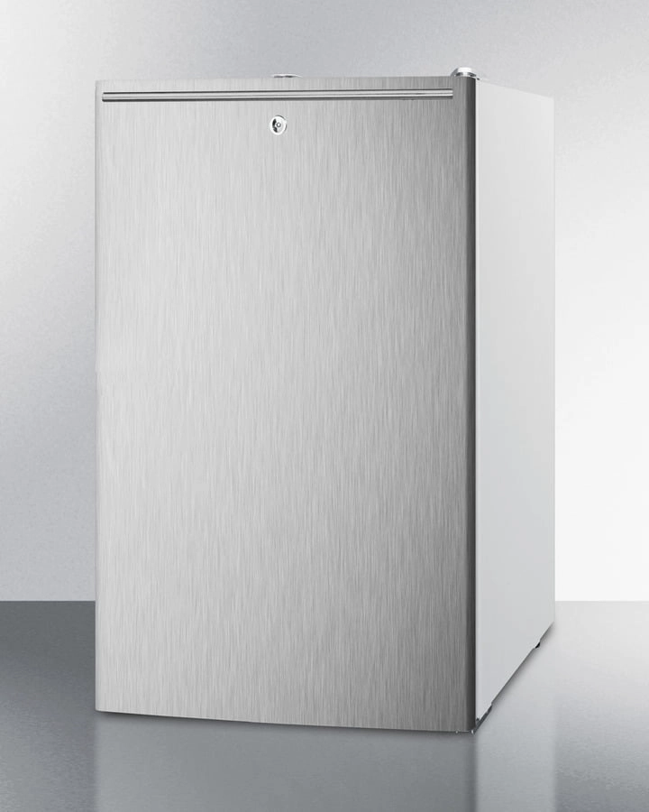 Summit FF511LBISSHH 20" Wide Built-In Undercounter All-Refrigerator Gor General Purpose Use, Auto Defrost With A Lock, Stainless Steel Door, Horizontal Handle And White Cabinet