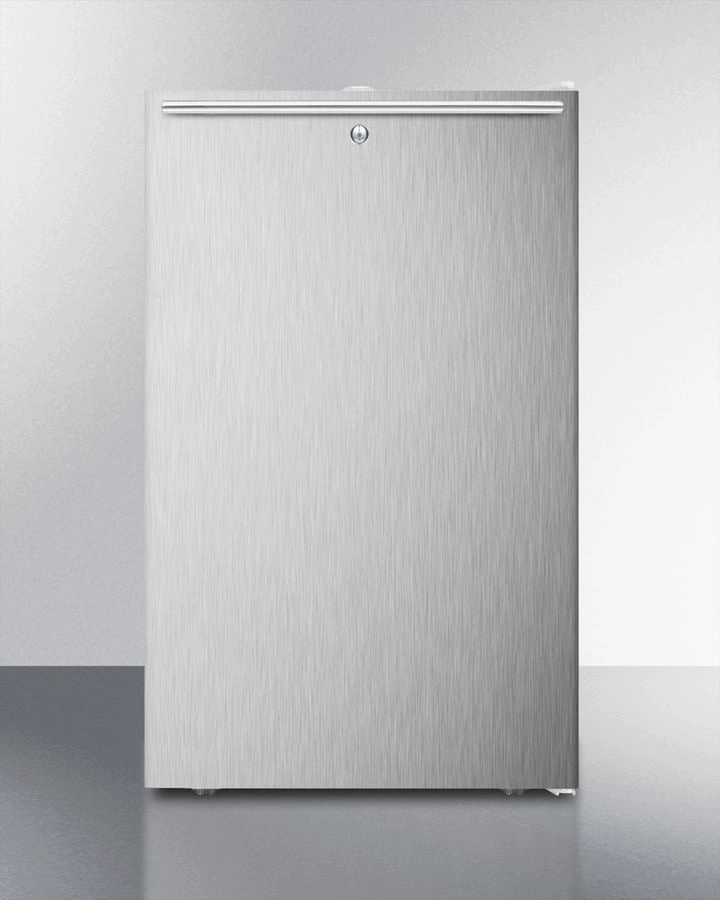 Summit FF511LBISSHH 20" Wide Built-In Undercounter All-Refrigerator Gor General Purpose Use, Auto Defrost With A Lock, Stainless Steel Door, Horizontal Handle And White Cabinet Undercounter Refrigerators 24 inch undercounter fridge for kitchen