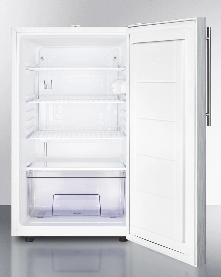 Summit FF511LSSHV 20" Wide Counter Height All-Refrigerator, Auto Defrost With A Lock, Stainless Steel Door, Thin Handle, And White Cabinet