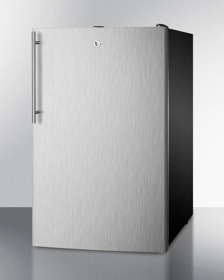 Summit FF521BL7SSHV Commercially Listed 20" Wide Counter Height All-Refrigerator, Auto Defrost With A Lock, Stainless Steel Door, Thin Handle, And Black Cabinet