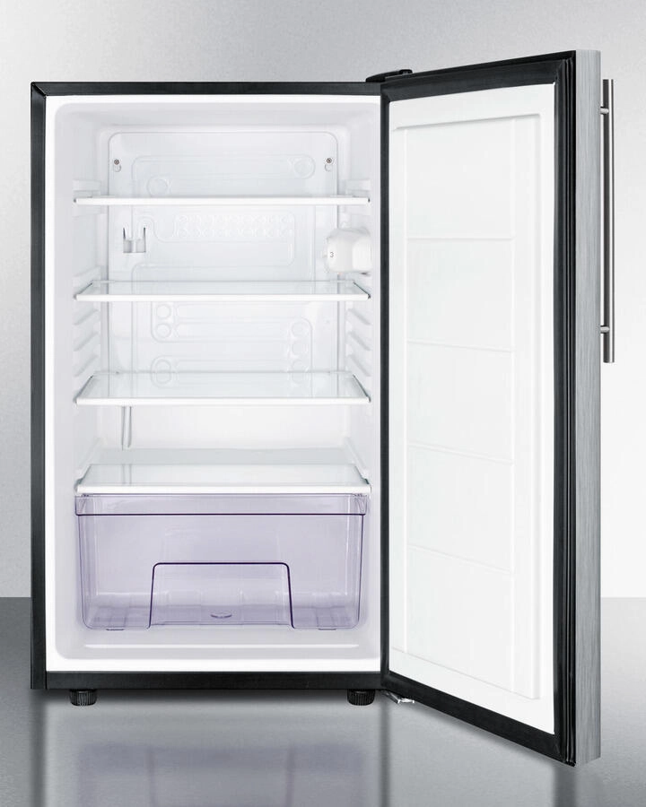 Summit FF521BL7SSHV Commercially Listed 20" Wide Counter Height All-Refrigerator, Auto Defrost With A Lock, Stainless Steel Door, Thin Handle, And Black Cabinet