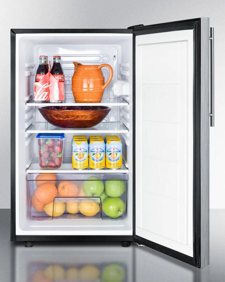 Summit FF521BL7SSHV Commercially Listed 20" Wide Counter Height All-Refrigerator, Auto Defrost With A Lock, Stainless Steel Door, Thin Handle, And Black Cabinet