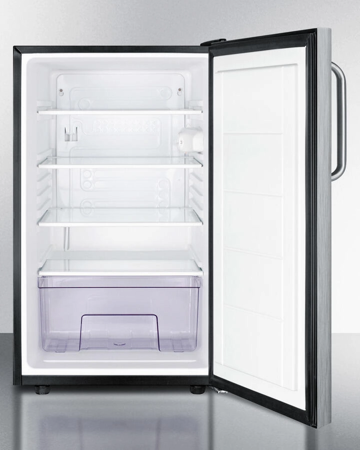 Summit FF521BL7SSTB Commercially Listed 20" Wide Counter Height All-Refrigerator, Auto Defrost With A Lock, Stainless Steel Door, Towel Bar Handle, And Black Cabinet