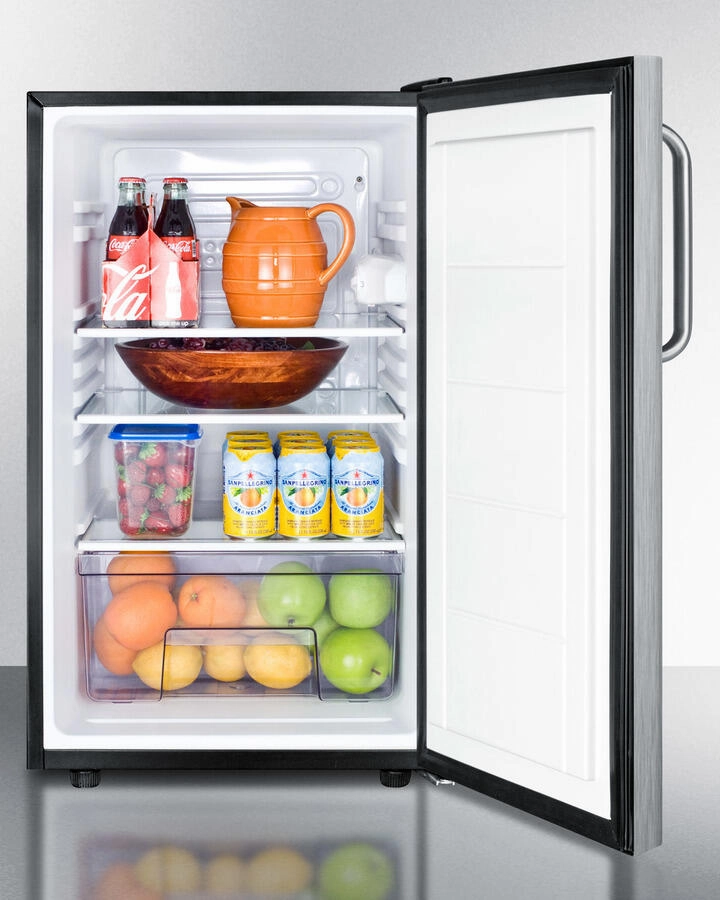 Summit FF521BL7SSTB Commercially Listed 20" Wide Counter Height All-Refrigerator, Auto Defrost With A Lock, Stainless Steel Door, Towel Bar Handle, And Black Cabinet