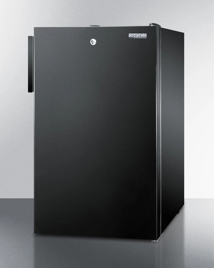 Summit FF521BLBI 20" Wide Built-In Undercounter All-Refrigerator For General Purpose Use, Auto Defrost With A Lock And Black Finish