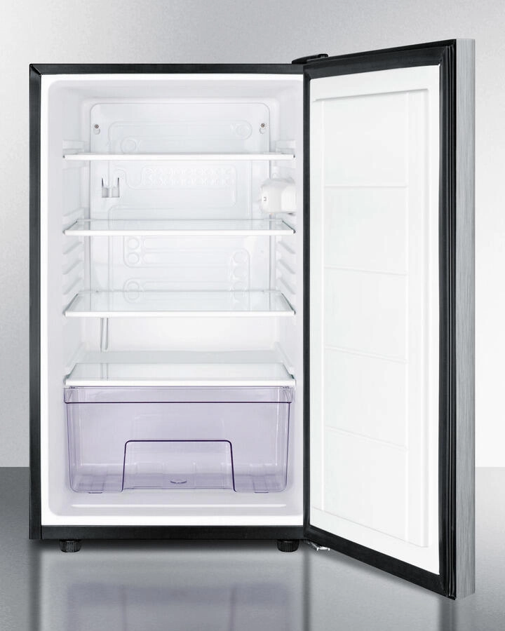 Summit FF521BLSSHHADA Ada Compliant 20" Wide Counter Height All-Refrigerator For General Purpose Use, Auto Defrost With A Lock, Ss Door, Horizontal Handle, And Black Cabinet