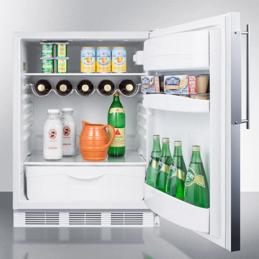 Summit FF61BIFR Built-In Undercounter All-Refrigerator For Residential Use, Auto Defrost With A Door Frame To Accept Slide-In Panels And White Cabinet Finish