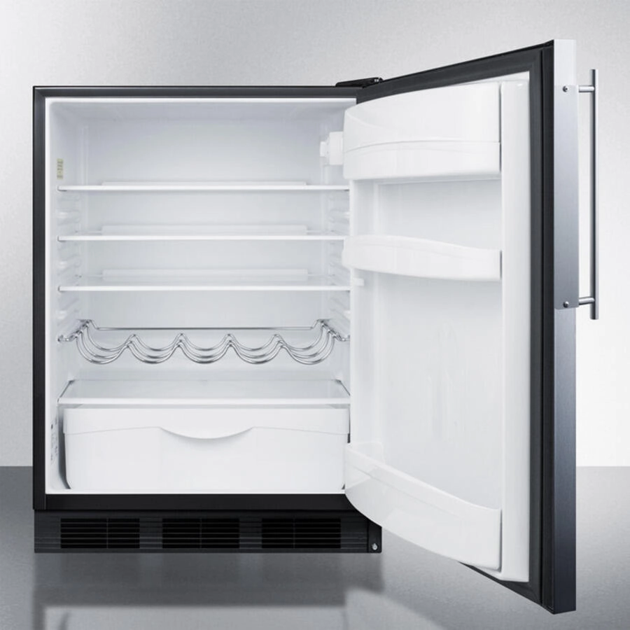 Summit FF63BBIFRADA Ada Compliant Built-In Undercounter All-Refrigerator For Residential Use, Auto Defrost With Stainless Steel Door Frame For Slide-In Panels And Black Cabinet