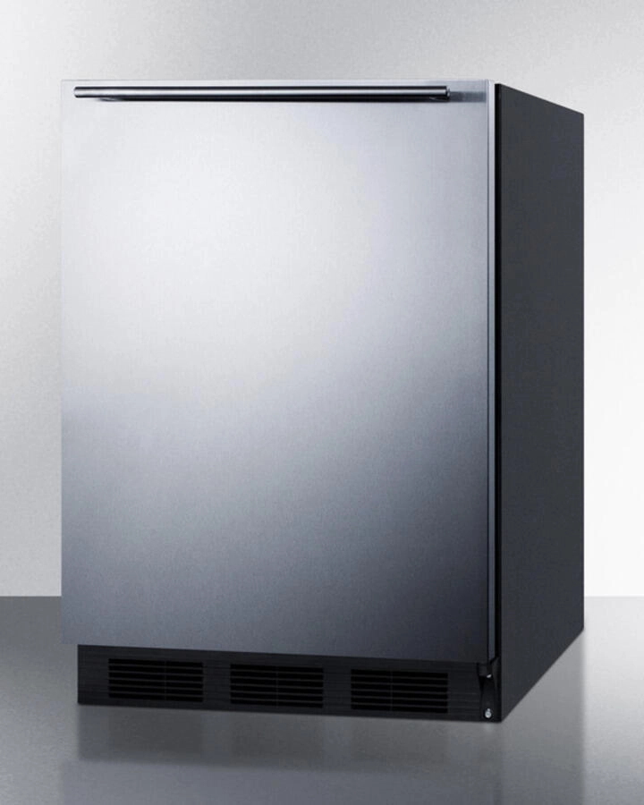 Summit FF63BBISSHHADA Ada Compliant Built-In Undercounter All-Refrigerator For Residential Use, Auto Defrost With Stainless Steel Wrapped Door, Horizontal Handle, And Black Cabinet