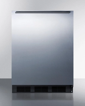 Summit FF63BBISSHHADA Ada Compliant Built-In Undercounter All-Refrigerator For Residential Use, Auto Defrost With Stainless Steel Wrapped Door, Horizontal Handle, And Black Cabinet Undercounter Refrigerators 24 inch undercounter fridge for kitchen