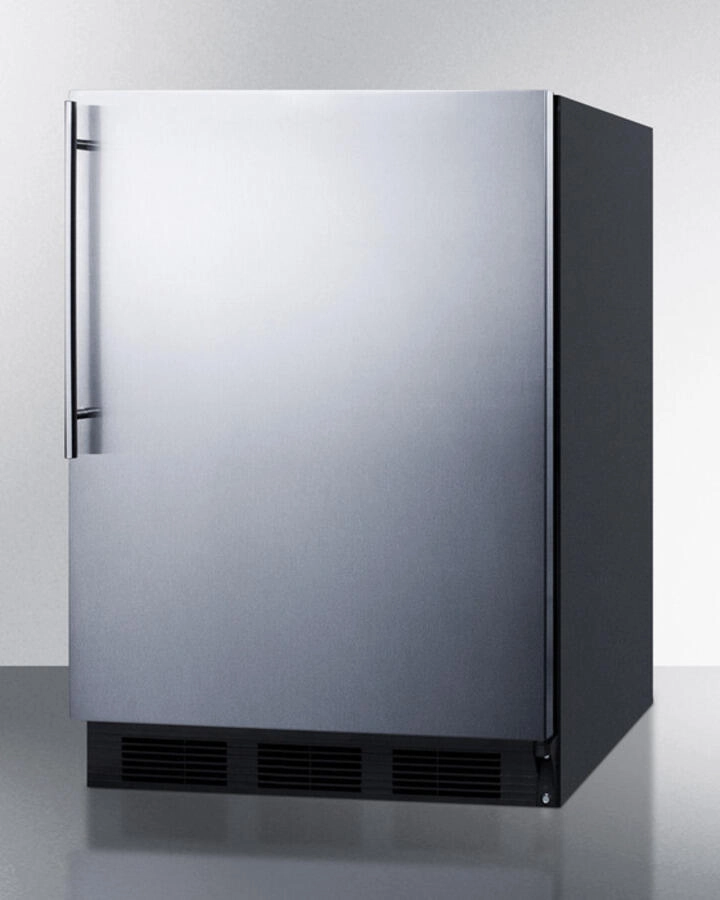 Summit FF63BSSHV Freestanding Residential Counter Height All-Refrigerator, Auto Defrost W/Stainless Steel Door, Thin Handle And Black Cabinet