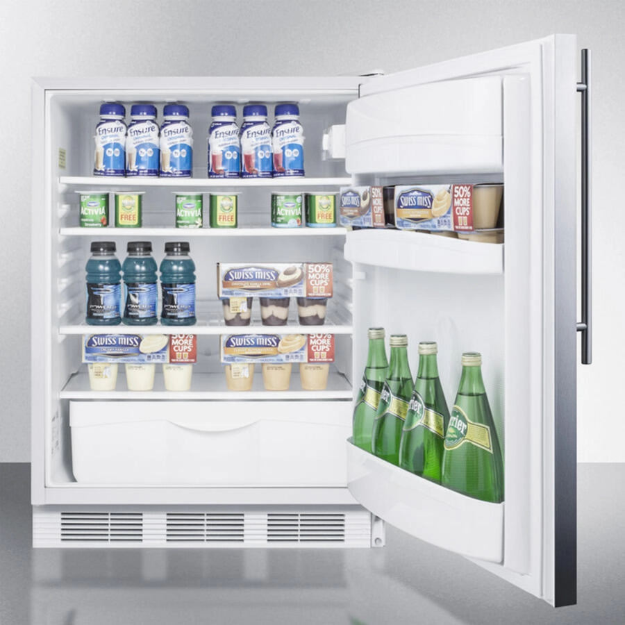 Summit FF67SSHVADA Ada Compliant Commercial All-Refrigerator For Freestanding General Purpose Use, Auto Defrost With Stainless Steel Door, Thin Handle, And White Cabinet