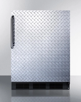 Summit FF6BBI7DPL Commercially Listed Built-In Undercounter All-Refrigerator For General Purpose Use, Auto Defrost W/Diamond Plate Door, Towel Bar Handle, And Black Cabinet Undercounter Refrigerators 24 inch undercounter fridge for kitchen
